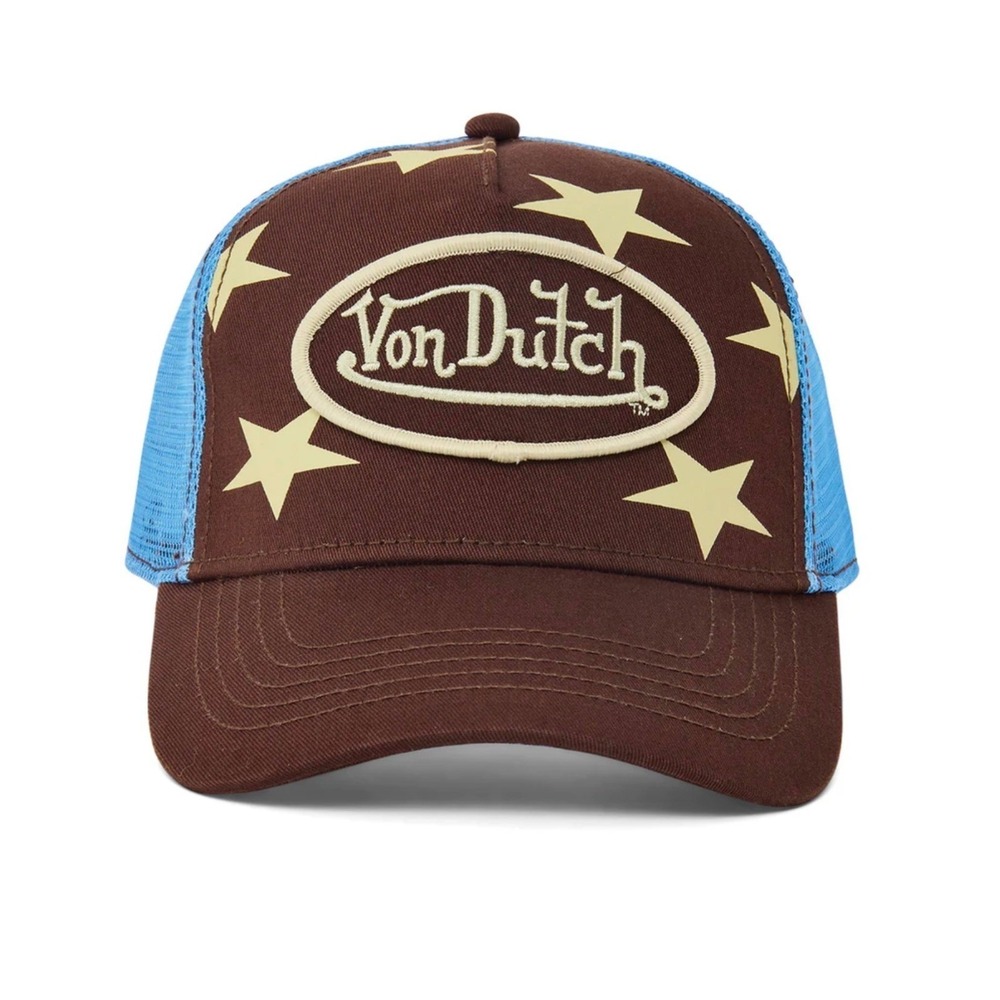 NEW Von Dutch Hat Brown‎ Americana Patch Trucker Mesh SnapBack Cap Retro Y2K